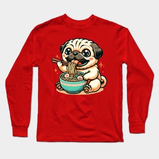 Cute Pug Eating Ramen Long Sleeve T-Shirt